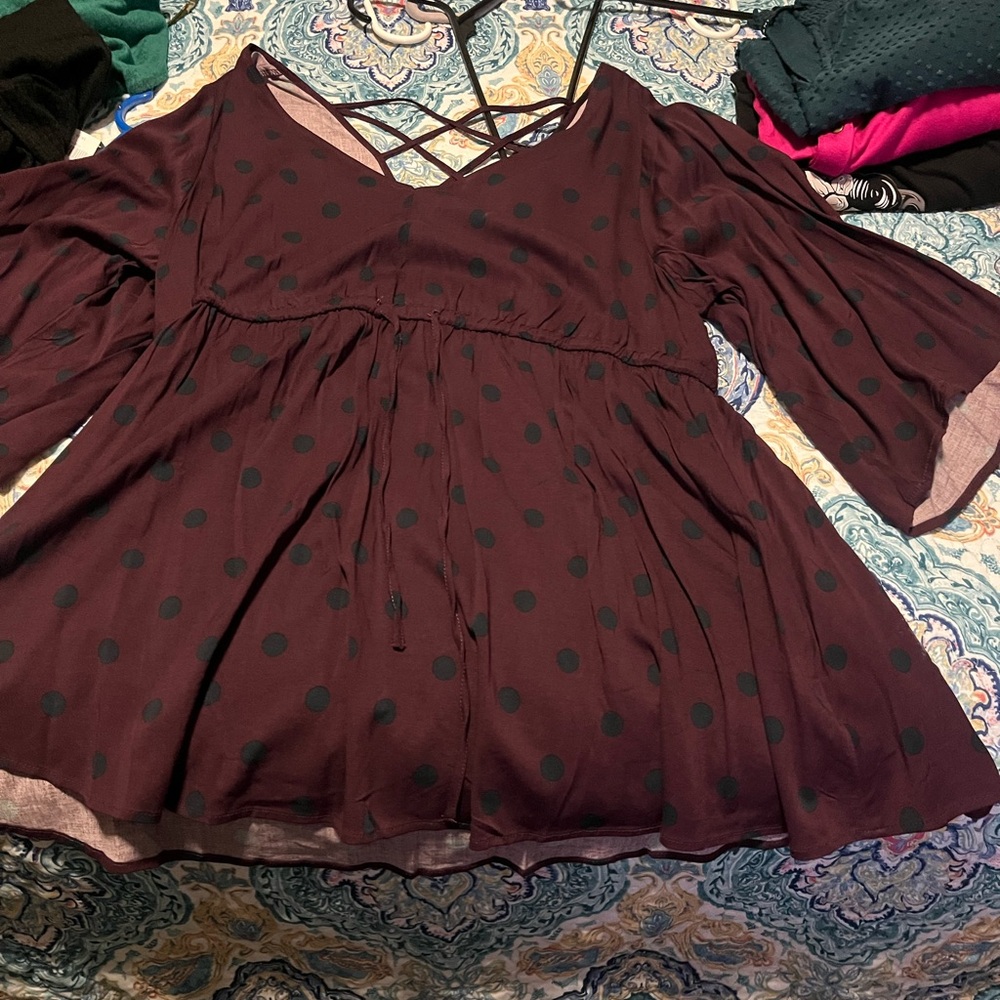 Torrid Red Asymmetrical Bell Sleeve Blouse